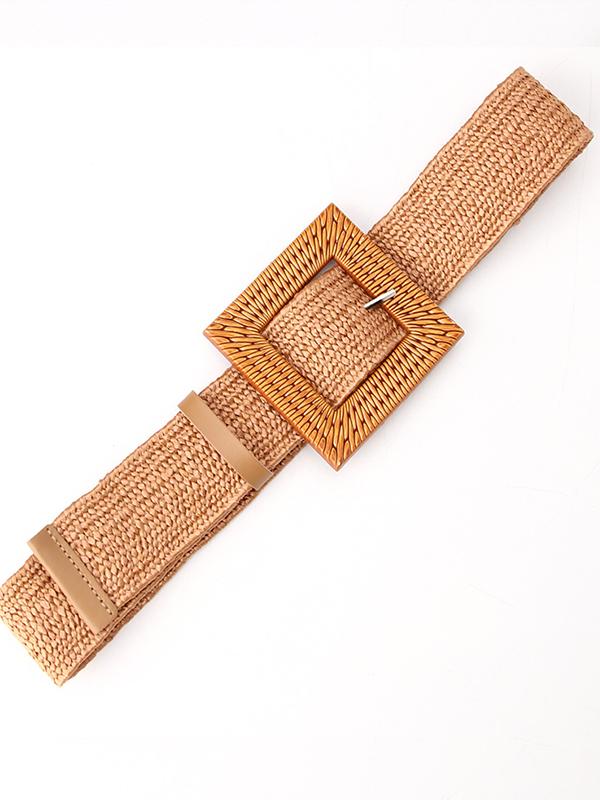 Women's Grass Woven Elastic Woven Belt Elastic Waist Seal Bohemian Style Camel One Size