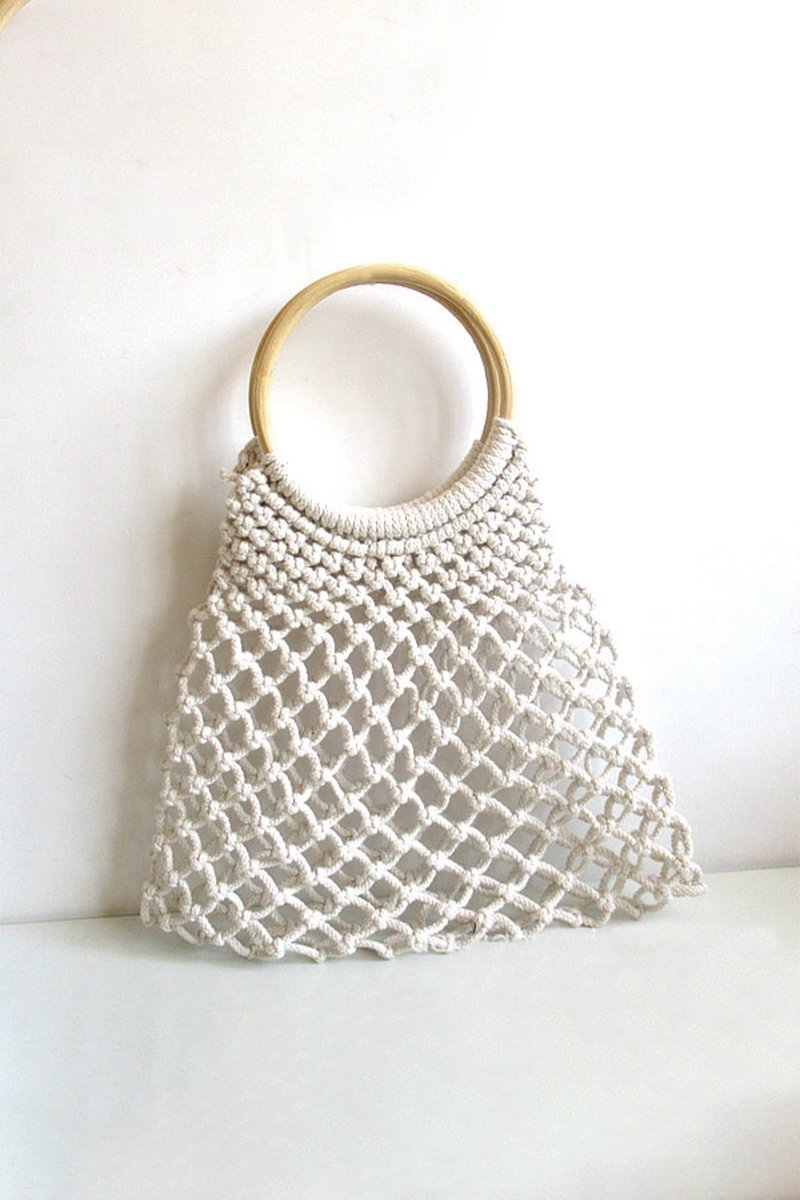 Thick cotton rope woven bag White One Size