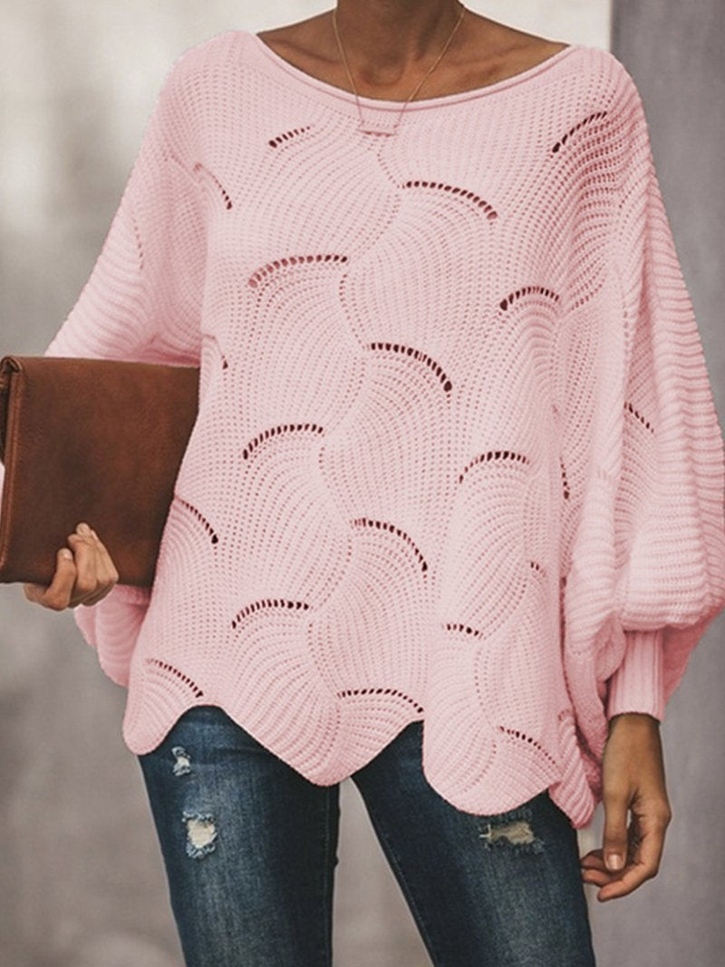 Fashion Loose Wave Bat Sleeve Sweater pink