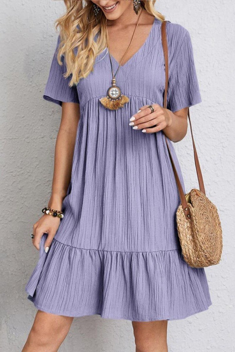 Women's Solid Vintage V Neck Dress