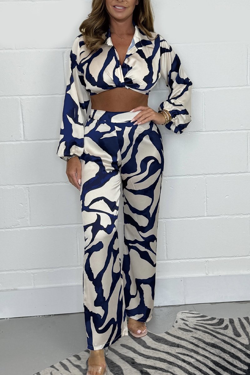 Women's Printed Satin Crop Top & Trouser Co-Ord