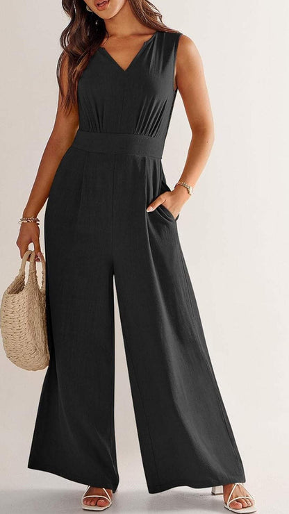 Casual V-neck Sleeveless Jumpsuit black