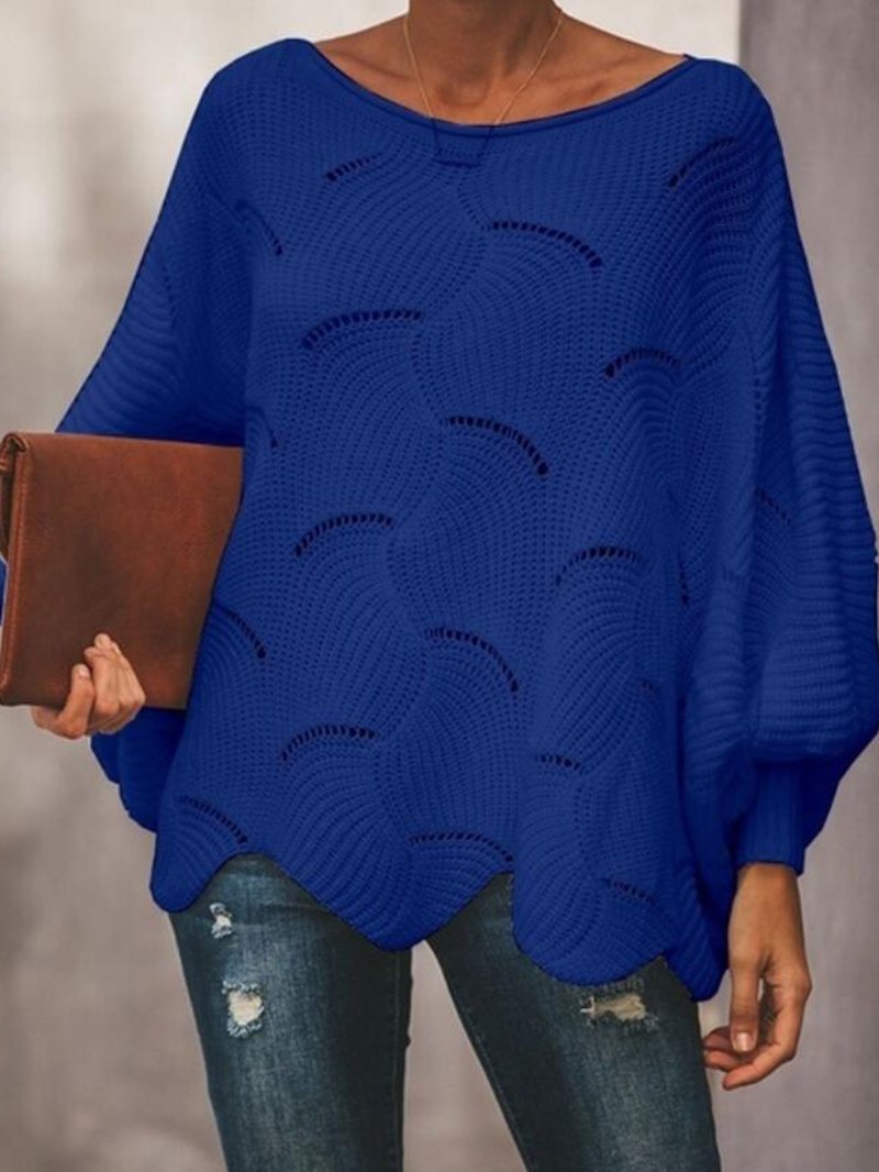 Fashion Loose Wave Bat Sleeve Sweater blue