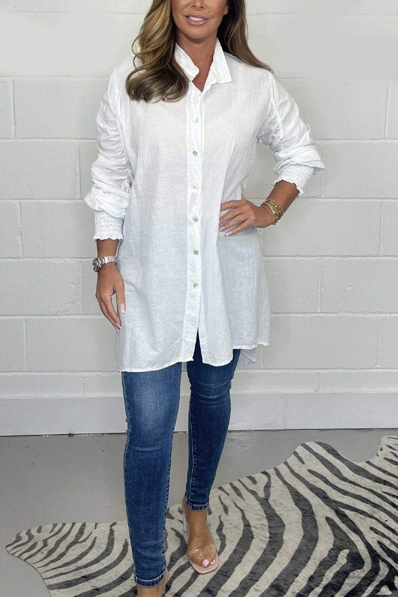 Long cotton and linen shirt White