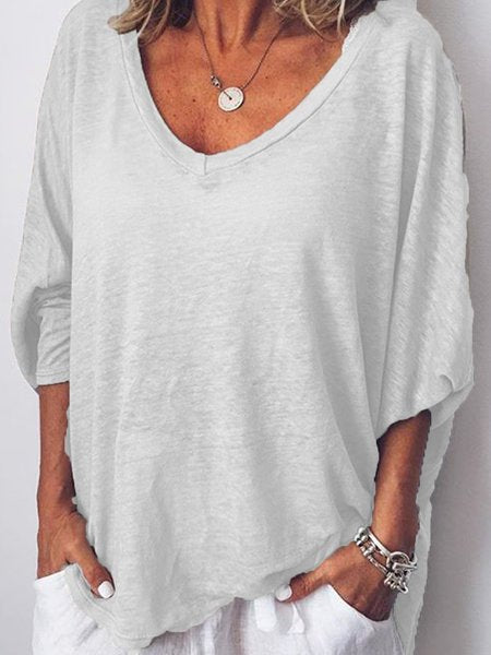 Heart Neck Dolman Sleeve T-Shirt White