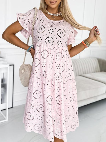 Round Neck Hollow Dress pink