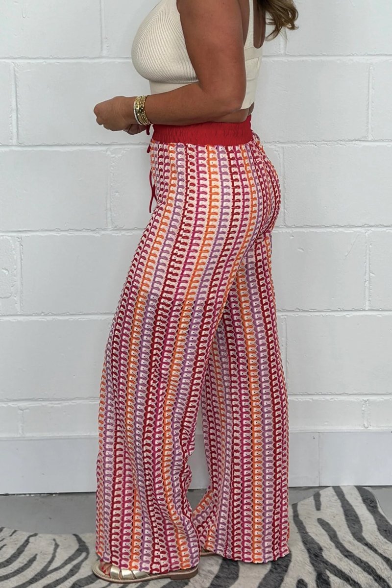 Women's Crochet Wavey Stitch Drawstring Trousers