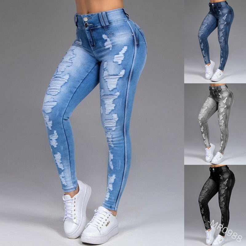 Extreme Distressed Mid Waist Skinny Jeans