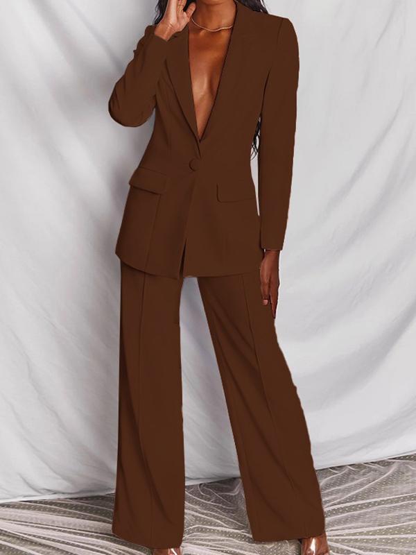 Fashionable Solid Color High-end Casual Suit Brown