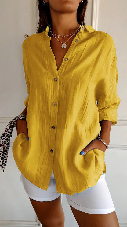 Single-breasted Pleated Lapel Shirt yellow