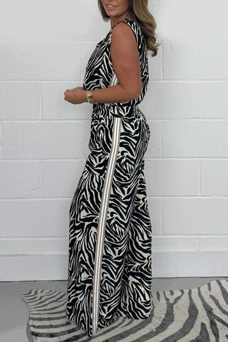 Women's Zebra Print Sleeveless Top & Trouser Co-Ord