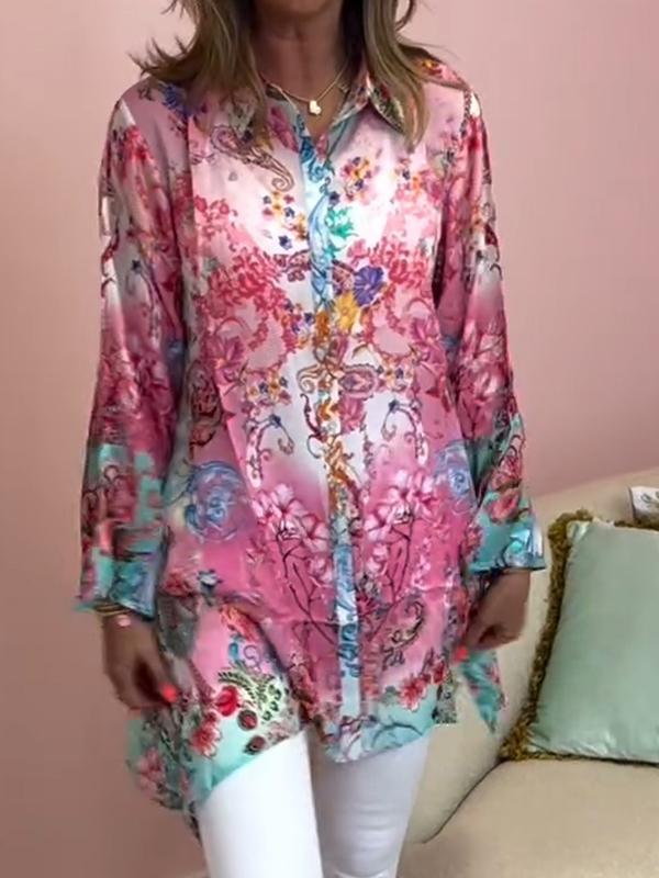 Casual Lapel Printed Shirt pink