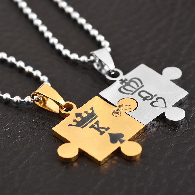 king queen simple puzzle couple pendant necklace