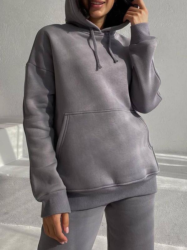 Fleece hooded sweatshirt and trousers two-piece set Grey