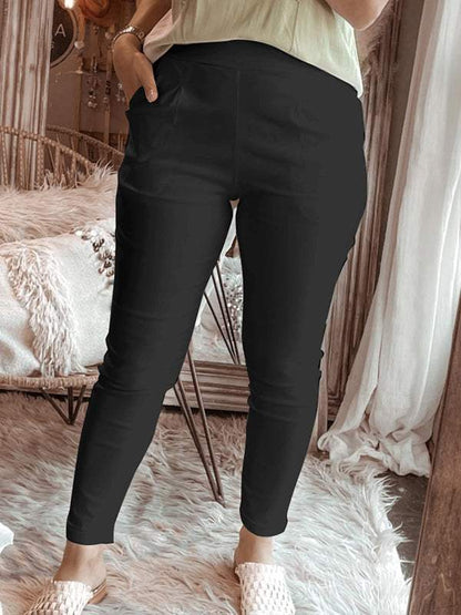 Fashion plain women's shirt tops casual pants Black-Pants