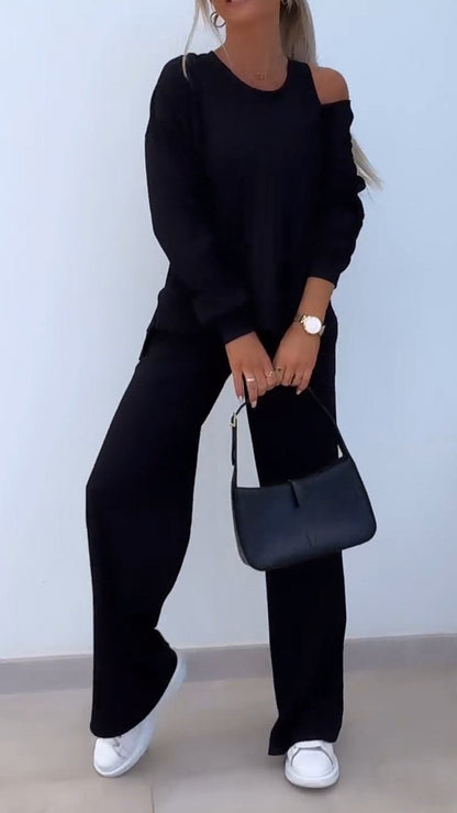 Casual V-neck Long-sleeved Three-piece Suit black