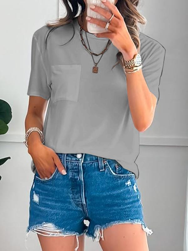 Casual Round Neck Short Sleeve Top gray