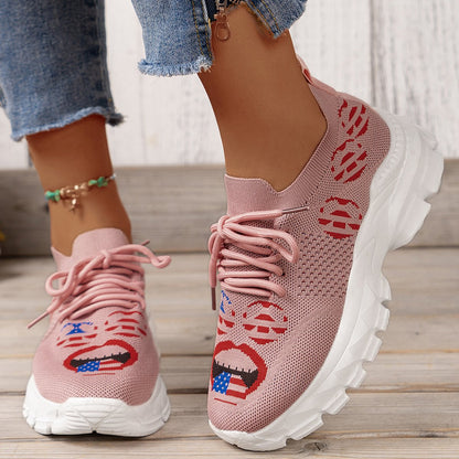 Women's Breathable Fly Woven Surface Lightweight Comfortable Casual Shoes Pink