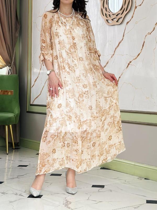 Women's Round Neck Printed Chiffon Dress