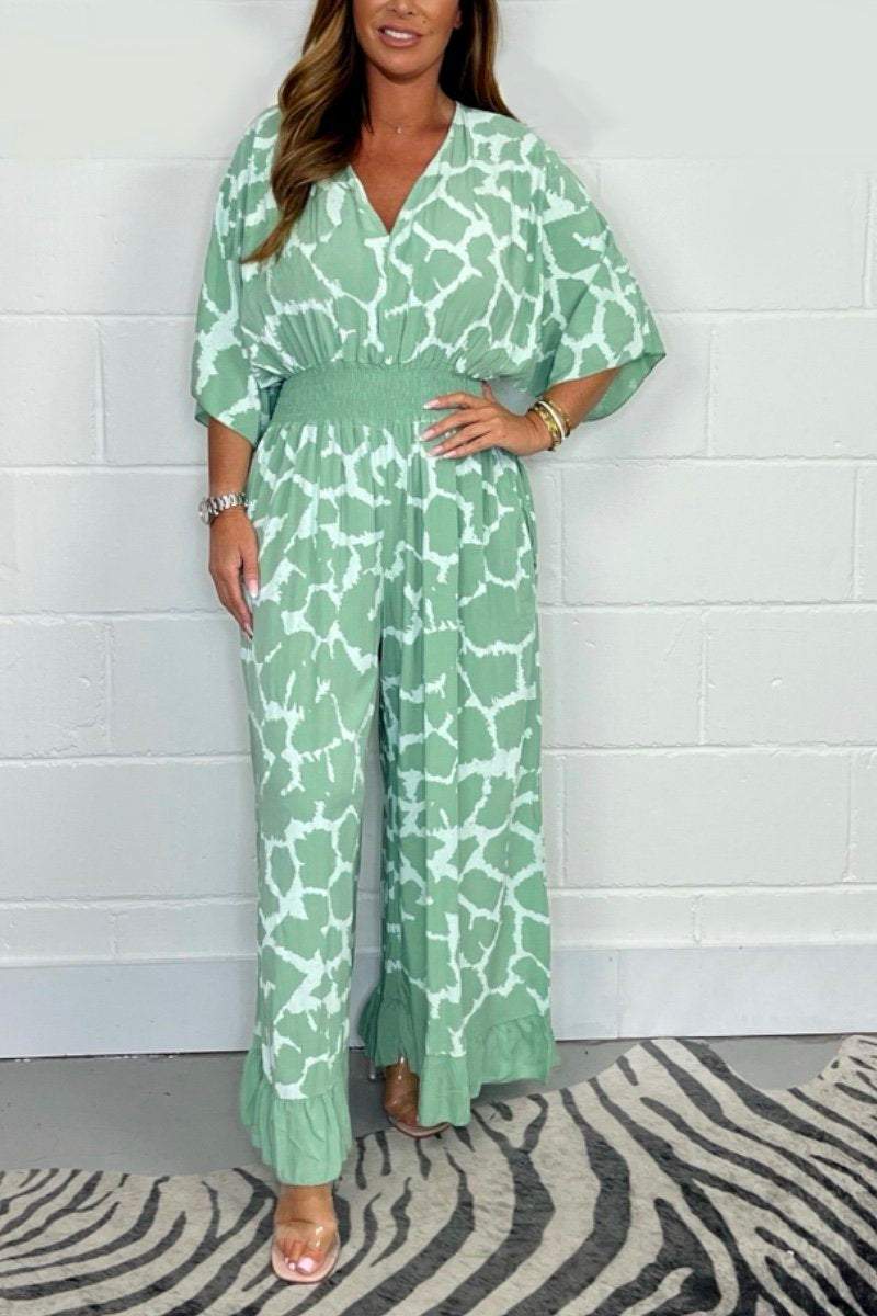 Printed casual jumpsuit Green