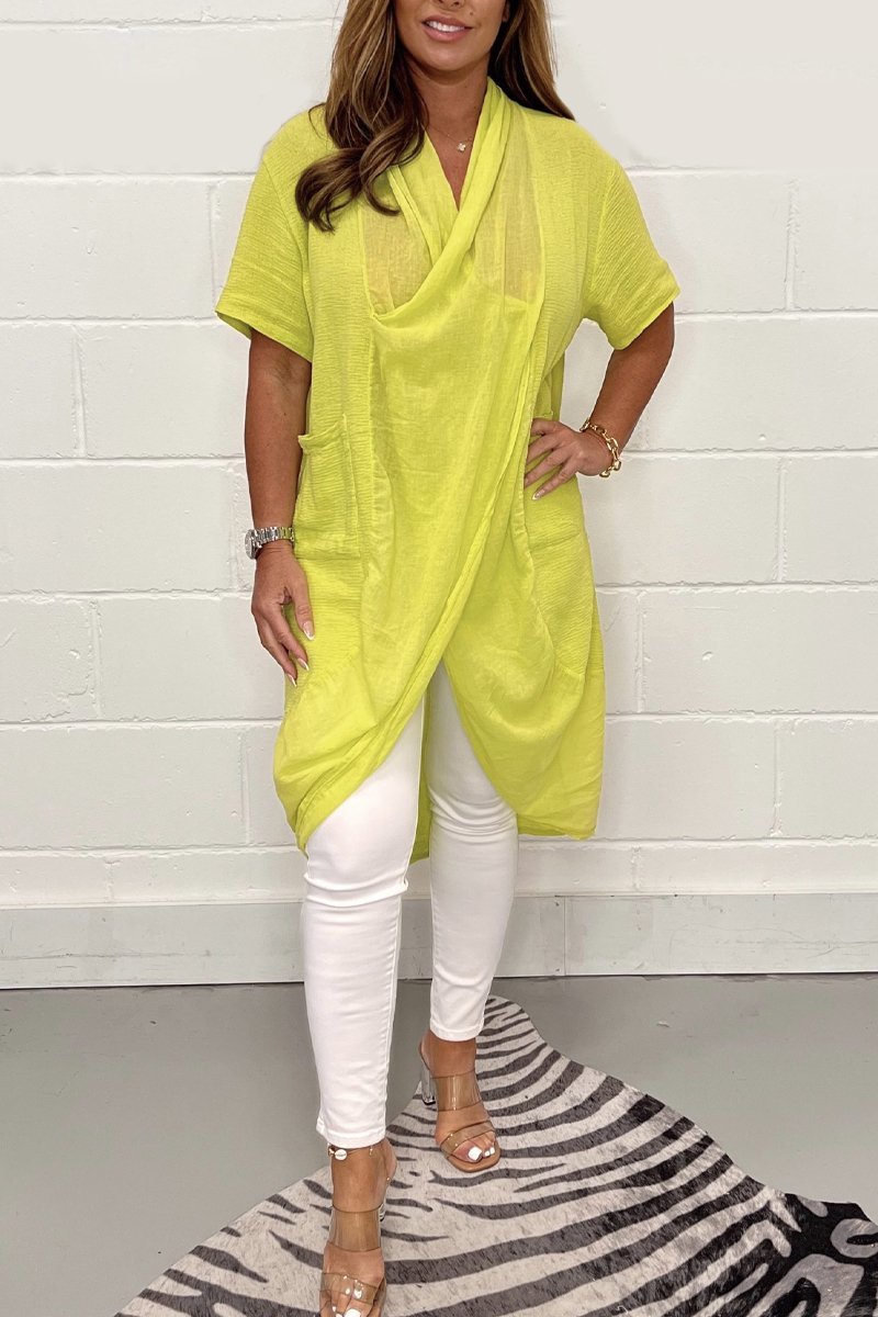 Long cotton and linen blouse Yellow