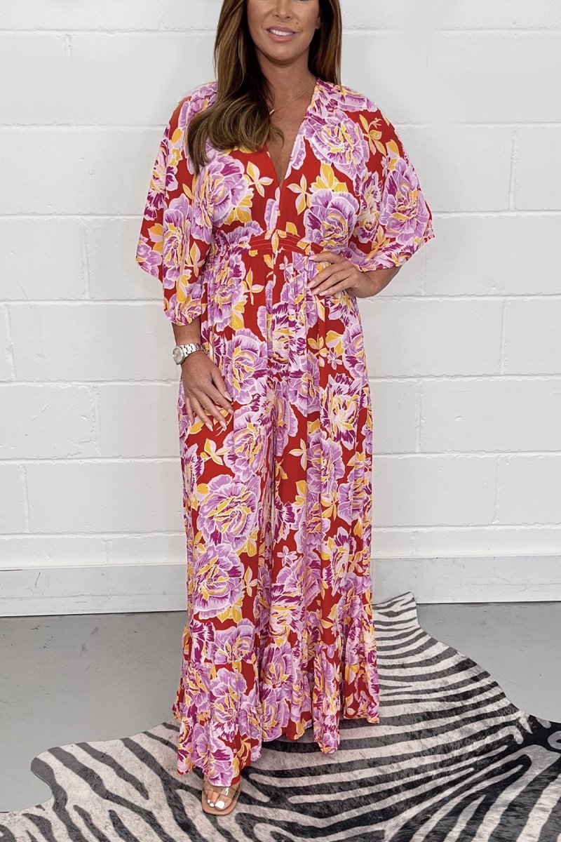 Floral Printed Wide Leg Jumpsuit Pink