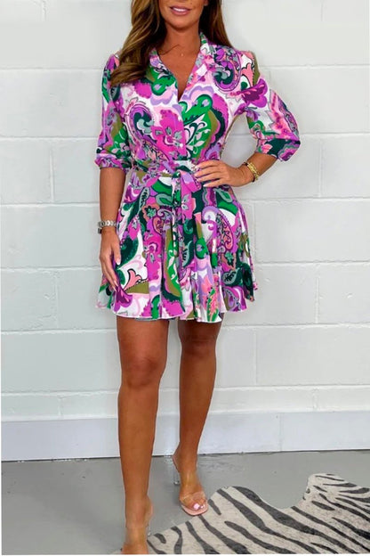 Casual short printed dress Rose and Green