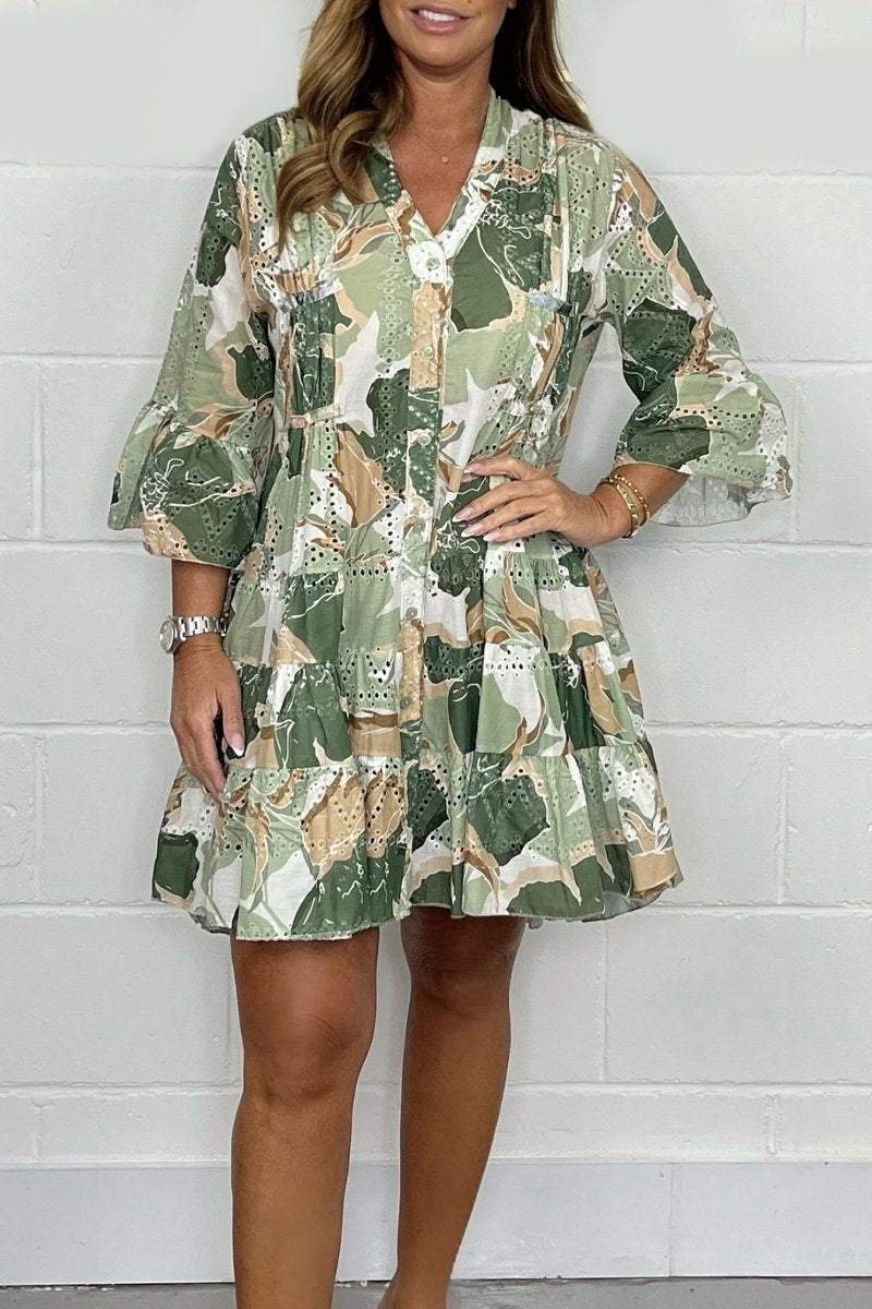 Hollow printed dress Green