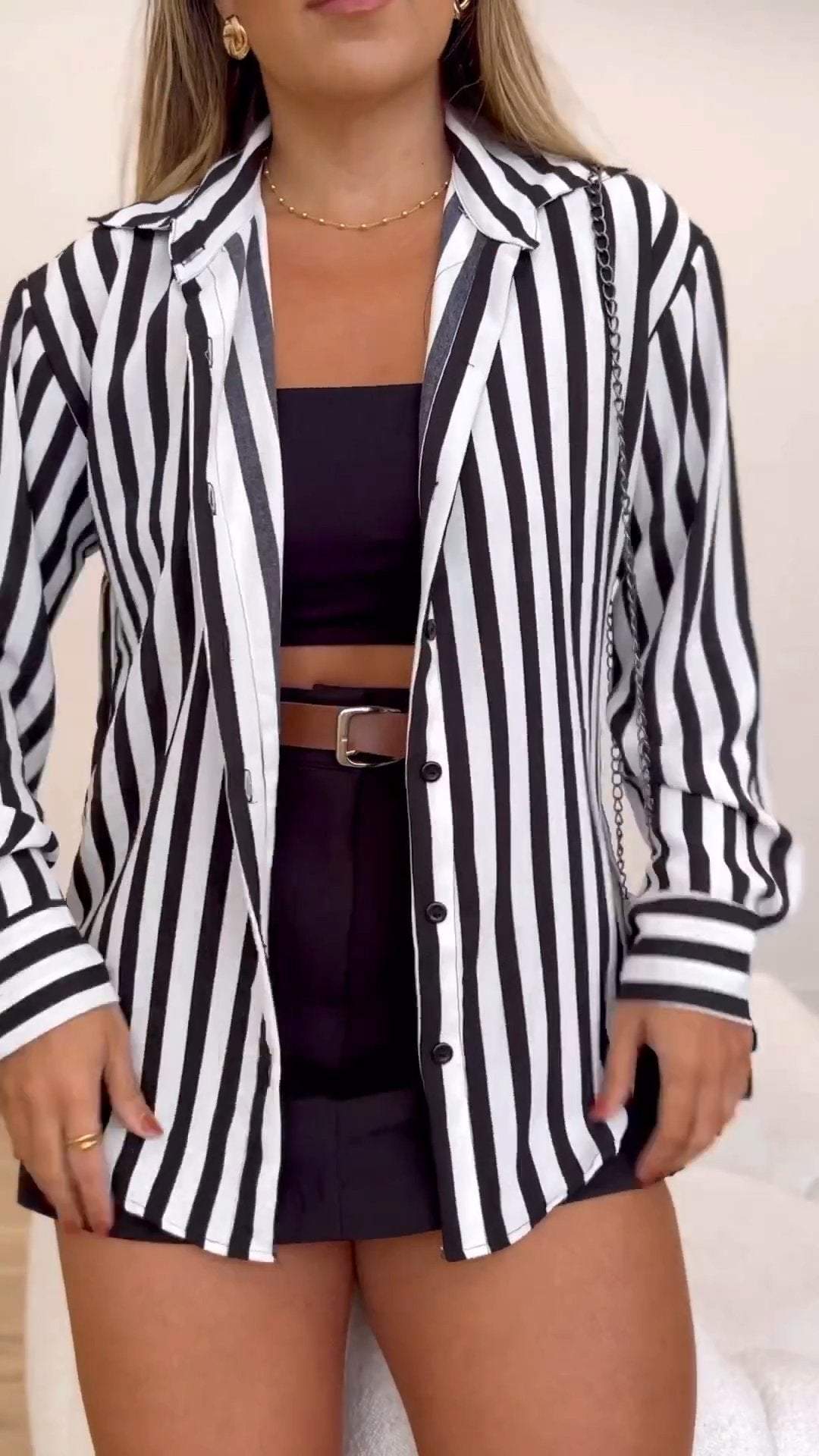 Women's Lapel Long Sleeve Striped Shirt