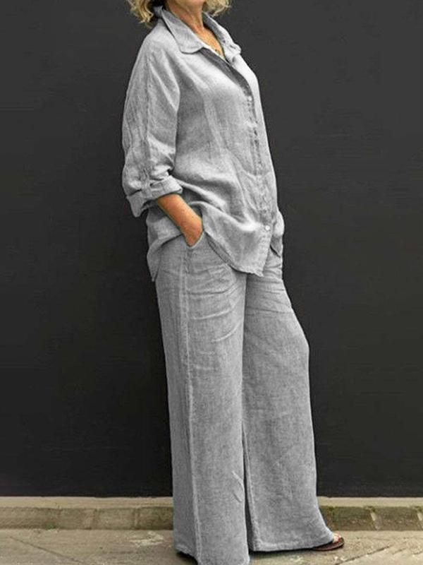 Commuting style shirt top trouser leg pants suit Grey