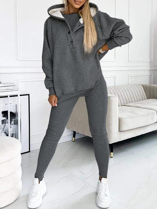 Hooded Casual and Comfortable Sweatshirt Suit dark gray Sweater + Pants