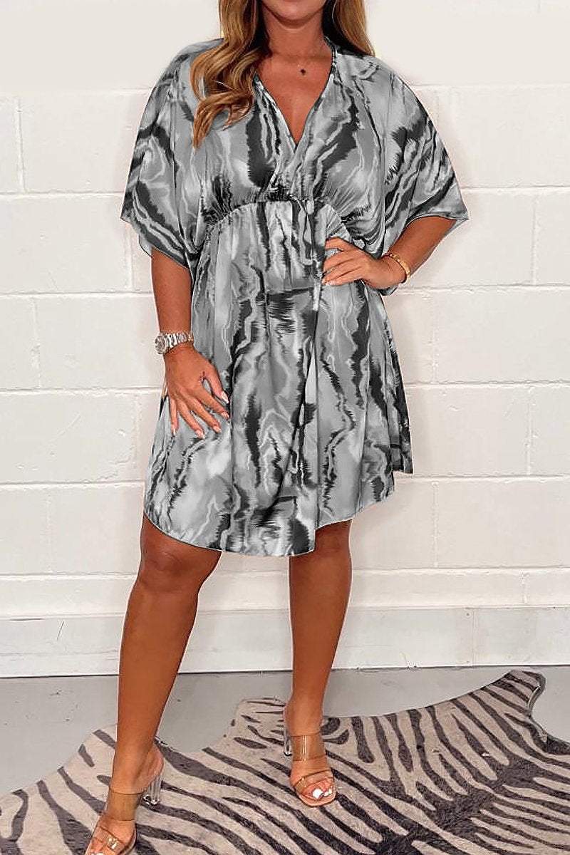 Satin print dress Dark Gray