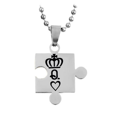 king queen simple puzzle couple pendant necklace Silver