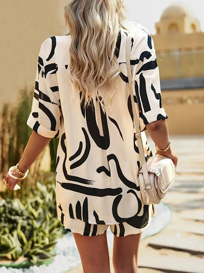 Fashion Print Suit Women's Loose Casual Shirt Shorts Two-piece Set