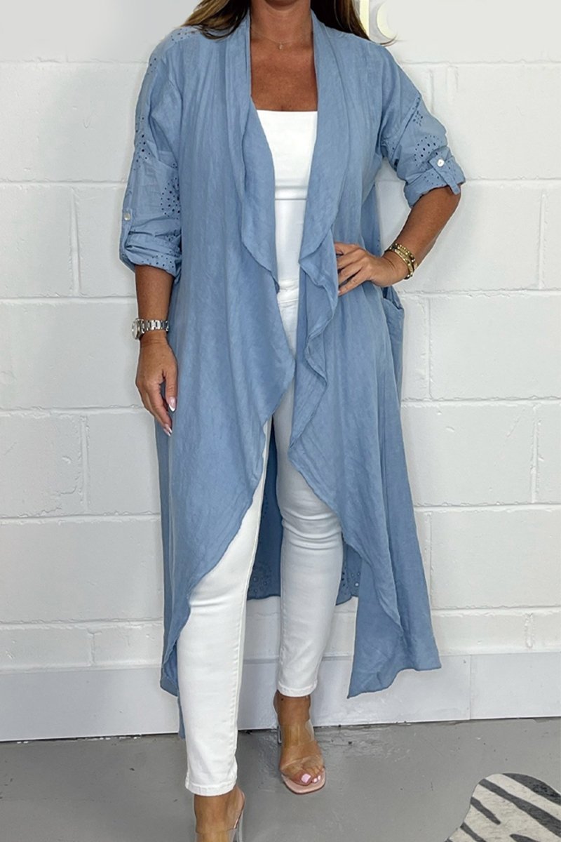 Cotton and linen long coat Blue