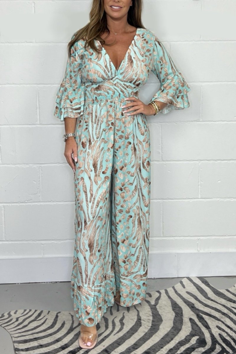 Printed v-neck jumpsuit Light green