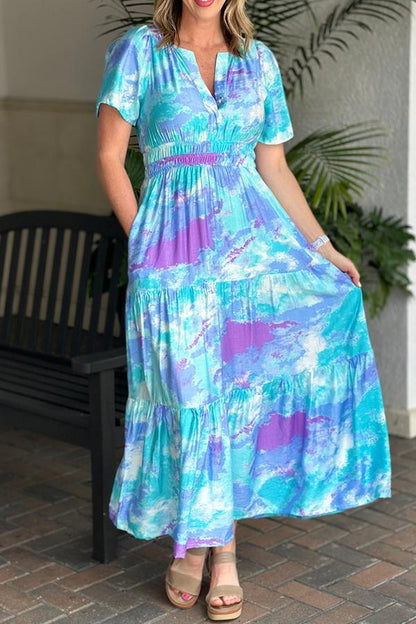 Multicolor Patterned Dress Blue