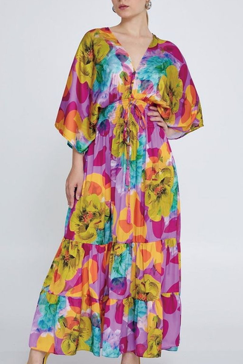 Women's printed chiffon tie dress