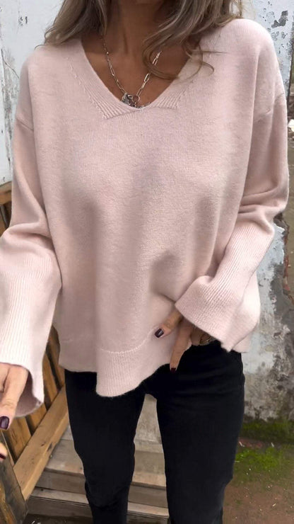 Women's V-neck Long-sleeved Knitted Top