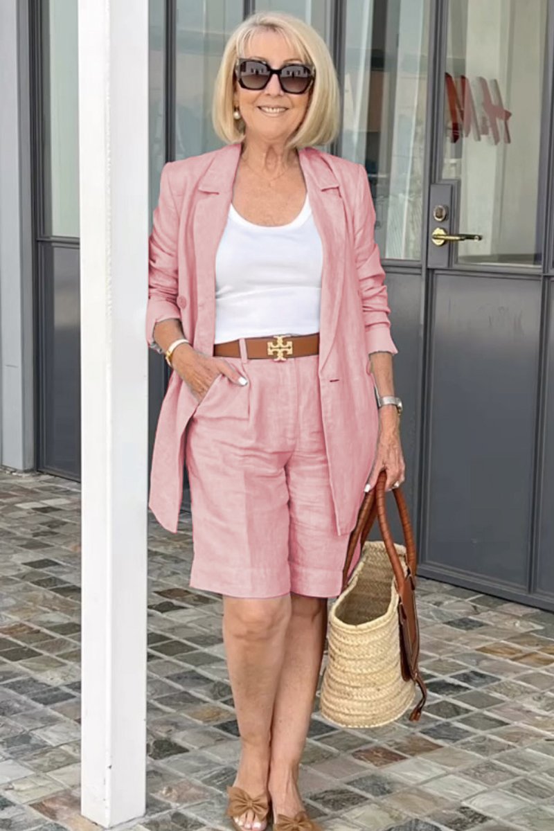 Women's Elegant Shorts and Blazer Set Pink