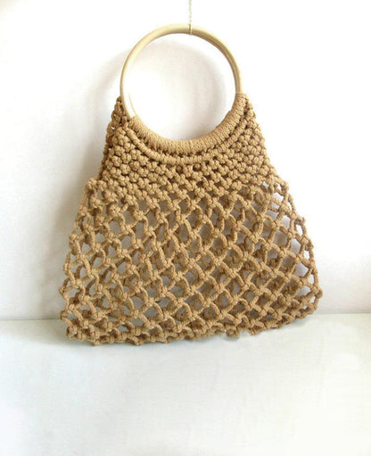 Thick cotton rope woven bag Light coffee One Size