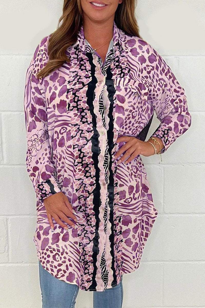 Animal print shirt dress Purple