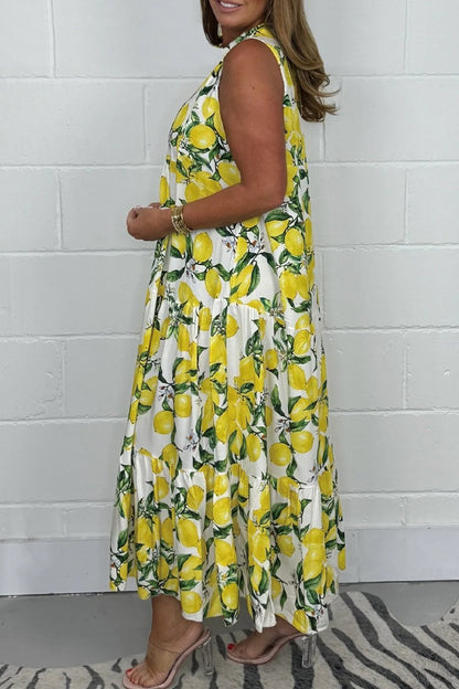 Women's Lemon Print Sleeveless Maxi Dress