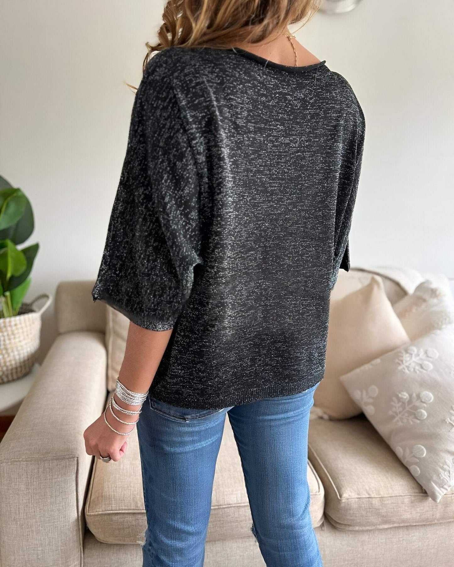 Women's V-neck Mid-sleeve Casual Top