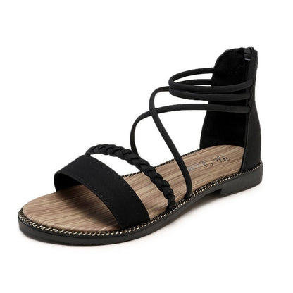 Criss Cross Braided Detail Flat Sandals Black