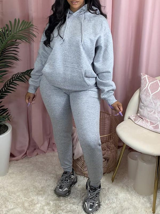 Solid color fleece two-piece sweatshirt Grey