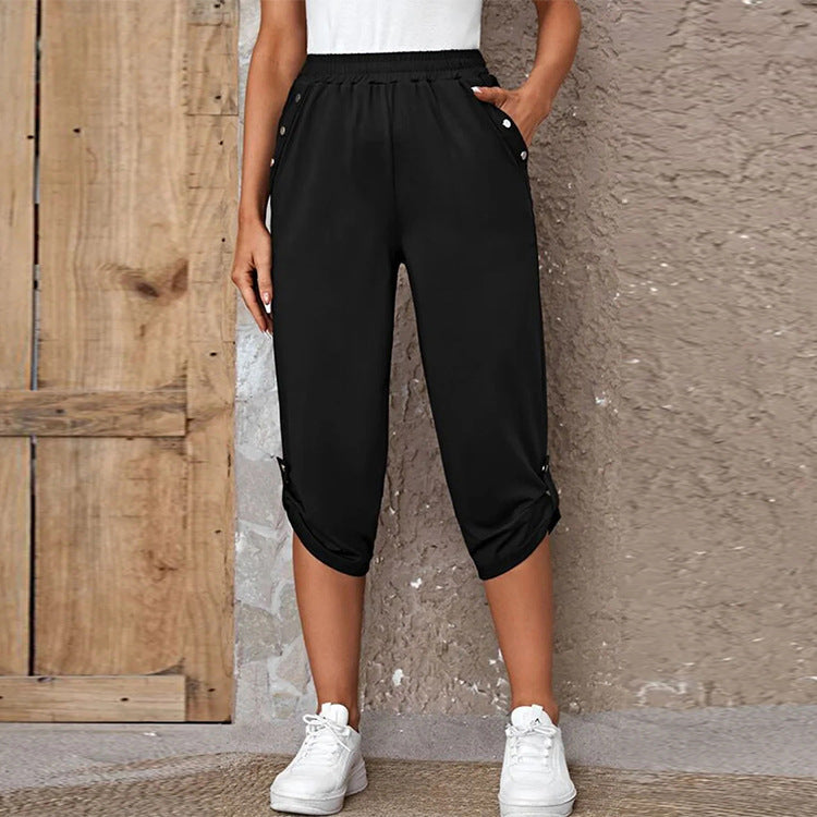 Fashion Casual Seven-point Elastic Pants Black