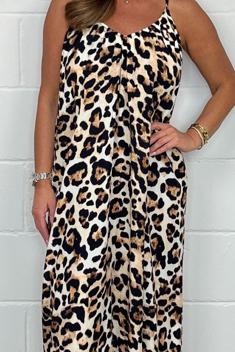 Leopard Print Spaghetti Strap Maxi Dress