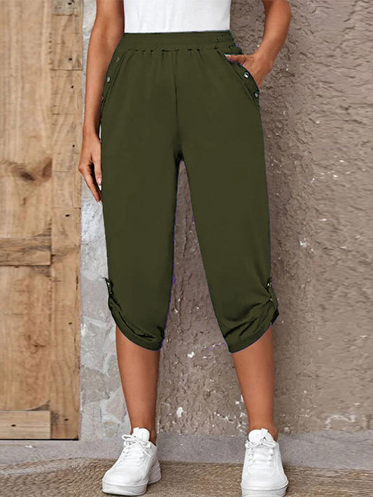 Fashion Casual Seven-point Elastic Pants Military Green