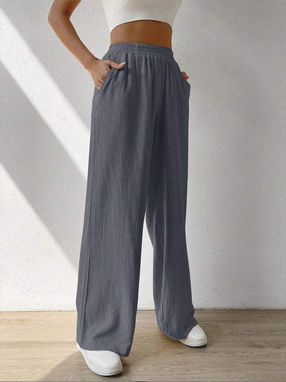 Solid Slant Pocket Wide Leg Pants Grey